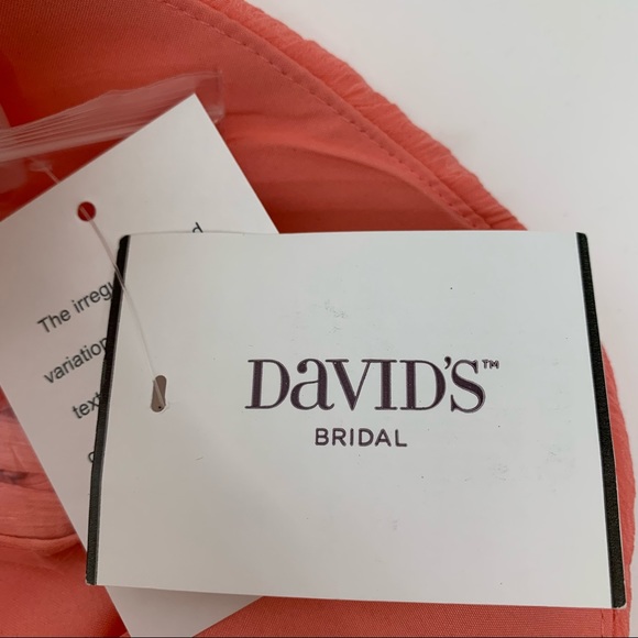 David’s Bridal Crinkle Chiffon Coral Dress Sweetheart Neck Bridesmaid Nwt Size 4 - Picture 12 of 16